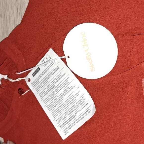 NWT See by Chloe Boho Earthy Red georgette dress with gathered collar. - Picture 14 of 15